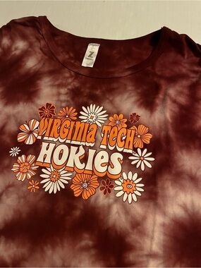 VINTAGE Virginia Tech Hokies NCAA Tie Dye Colorful Floral NCAA T-Shirt LARGE
